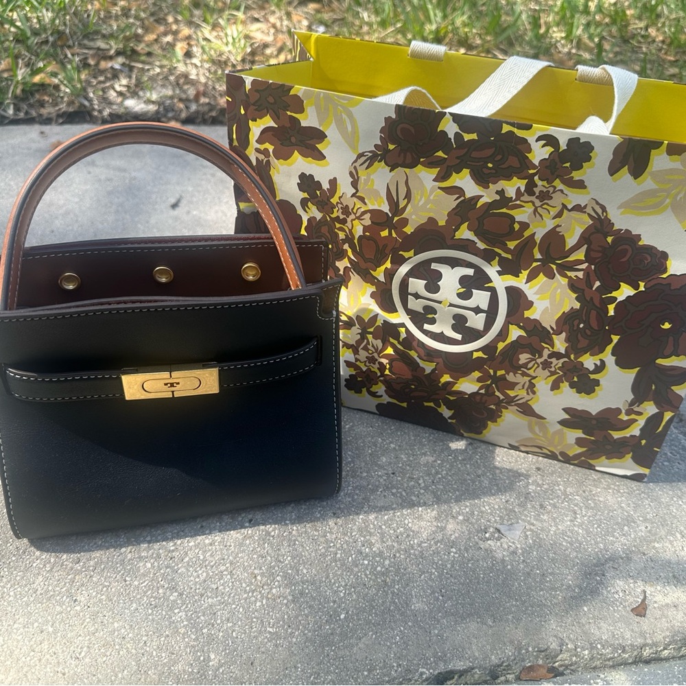 Tory Burch Black and Brown Mini Bag with Gold Accent